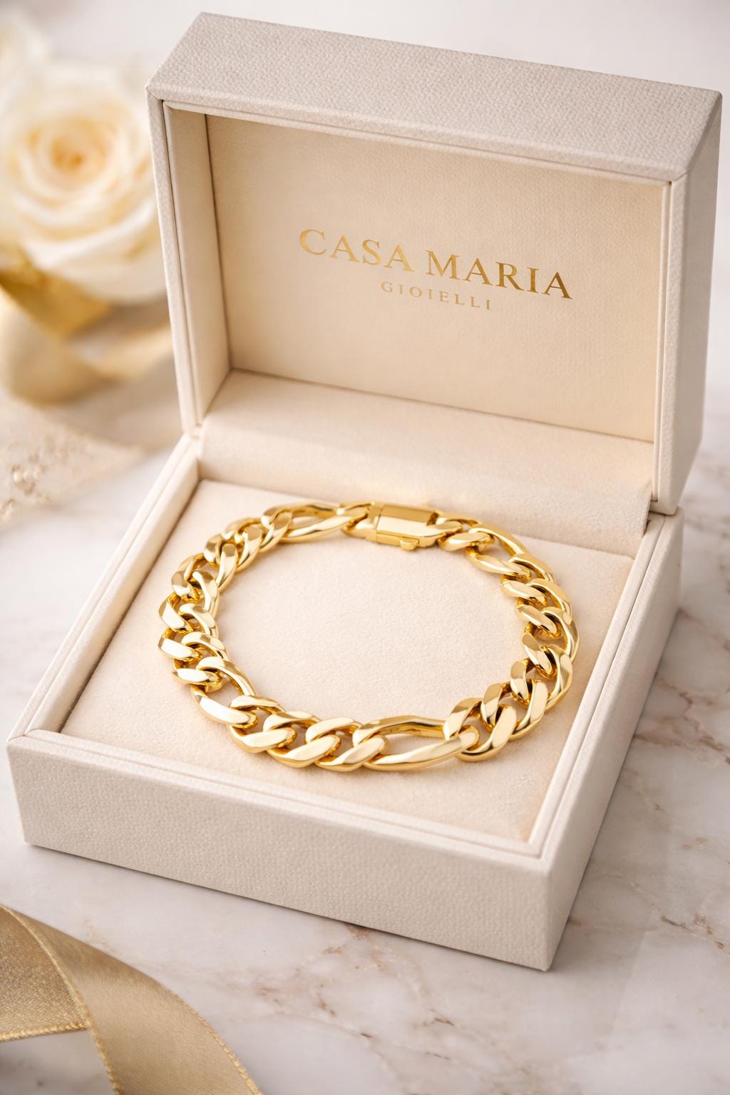 Bracciale Figaro Classico Chain Bracelet | 14K Solid Yellow Gold | Classic Elegance | Casa Maria Gioielli