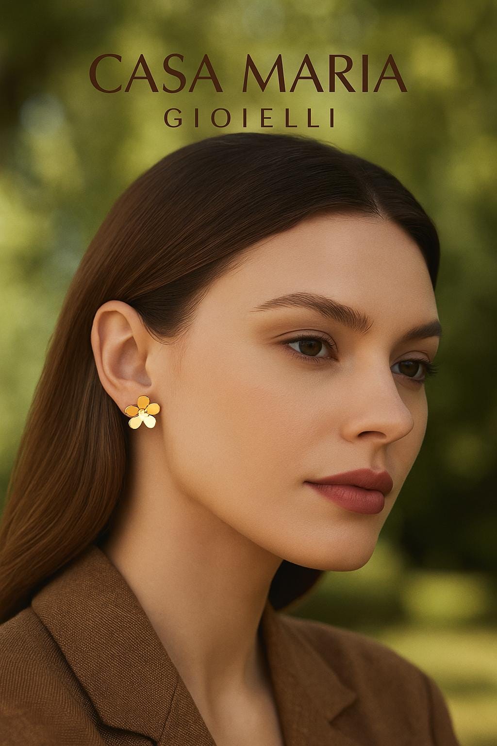 24K Gold Rose Stud Earrings: Casa Maria Gioielli, 0.32ct Diamond