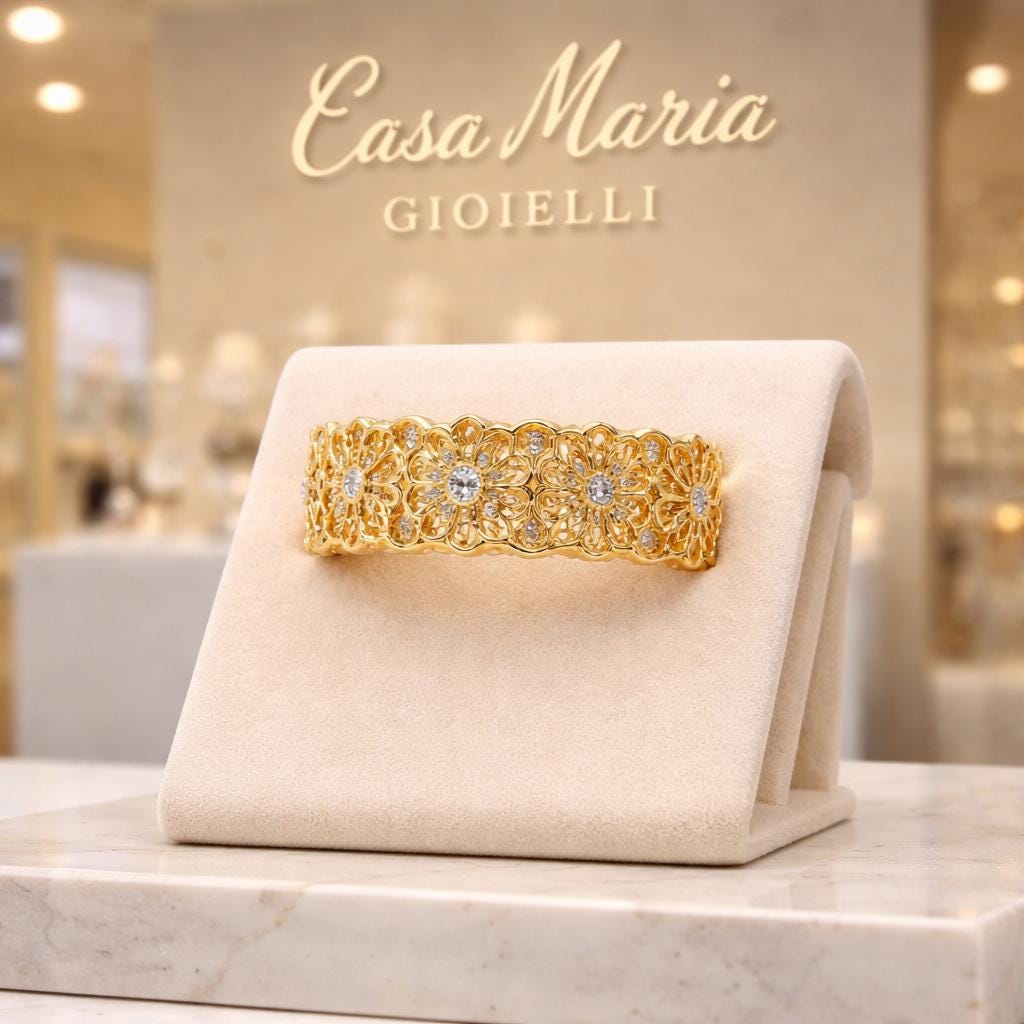 Fiore Zaffiro | 18K Gold Plated 925 Sterling Silver | Lab Grown Diamonds | Casa Maria Gioielli