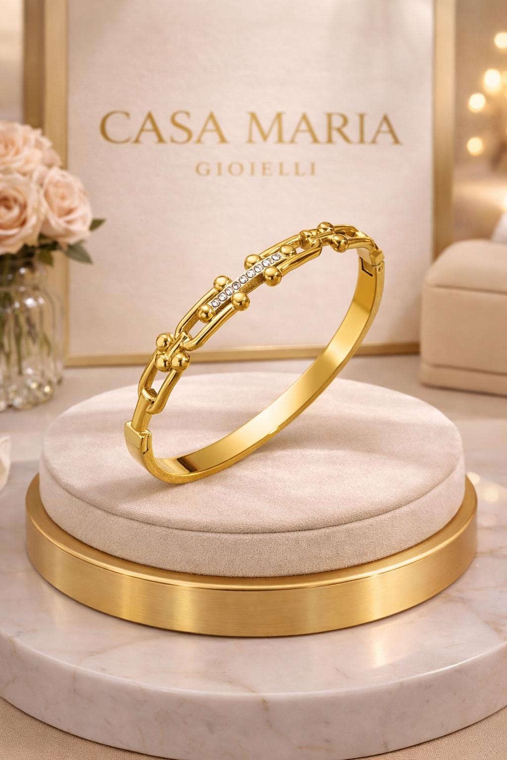 18K Gold Argentium Silver Bangle | Horseshoe CZ Bracelet