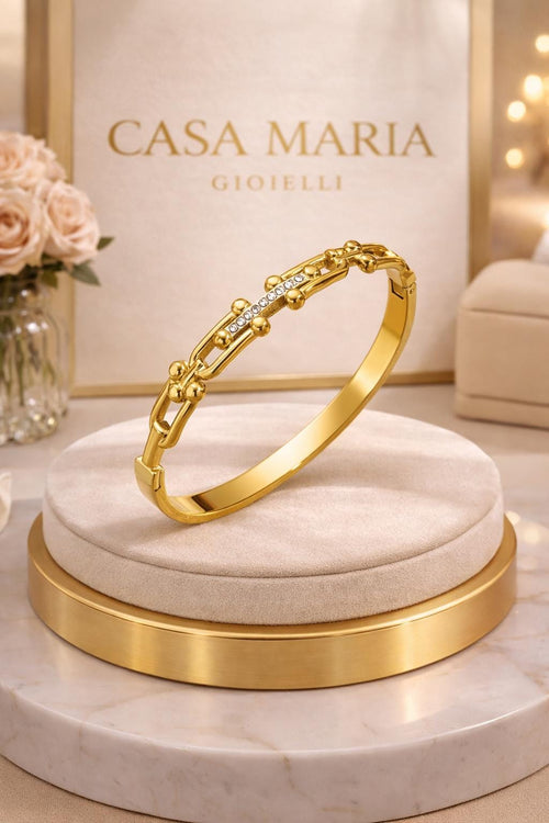 18K Gold Argentium Silver Bangle | Horseshoe CZ Bracelet