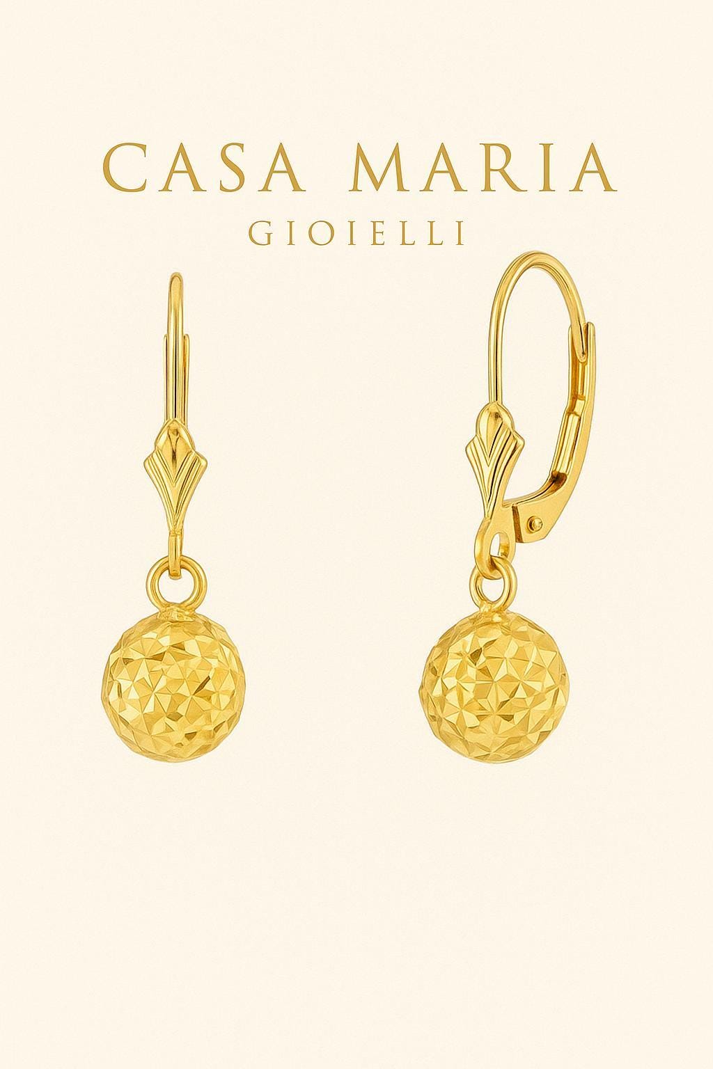 Sole Mio Dangle Droplet Earrings | Brillante Oro 10K Hollow Yellow Gold | Casa Maria Gioielli