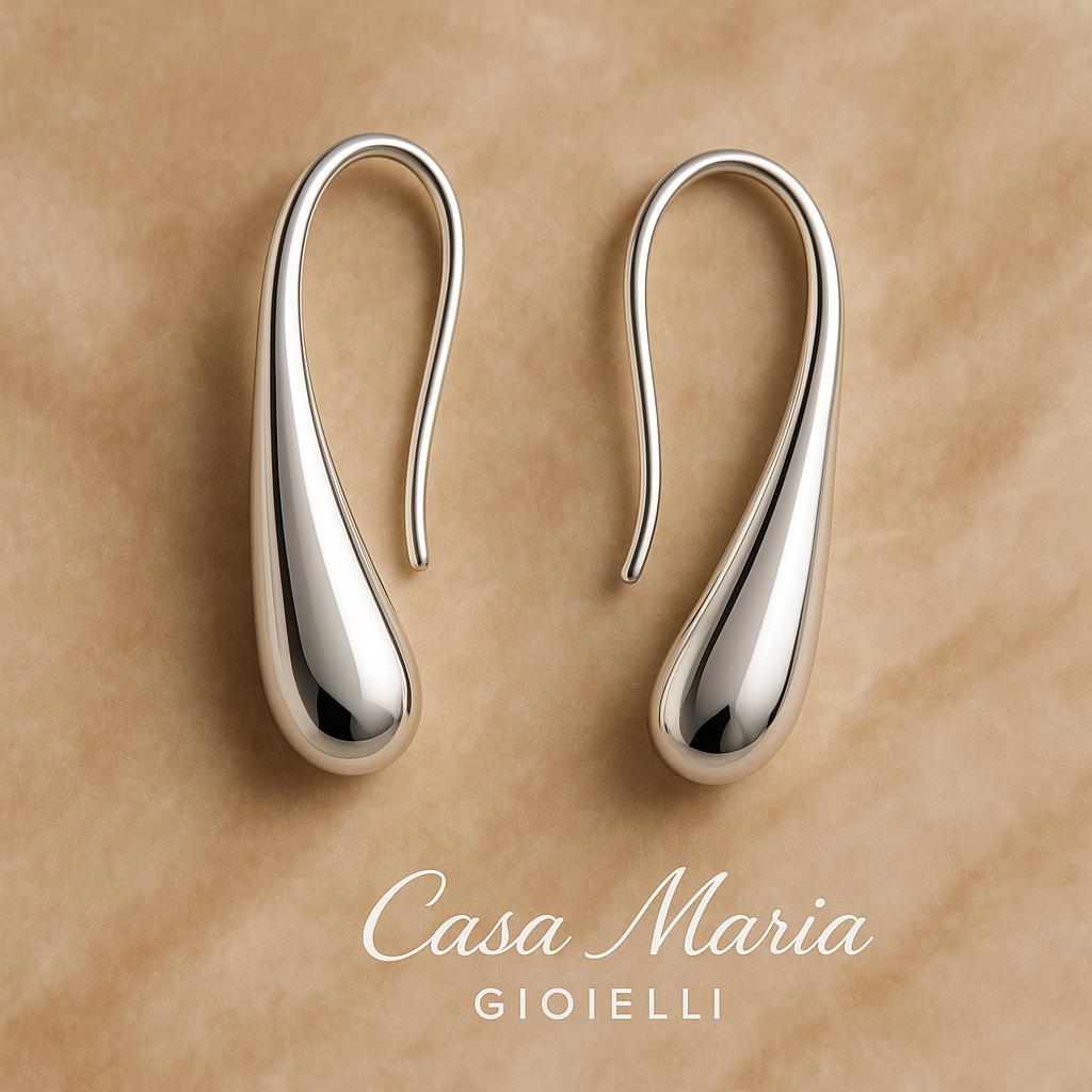 Minimalist Sterling Silver Teardrop Hoop Earrings - Casa Maria Gioielli