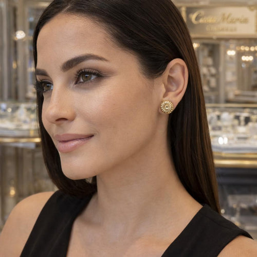 14K Solid Gold Stud Earrings | Elegant Design, Casa Maria Gioielli