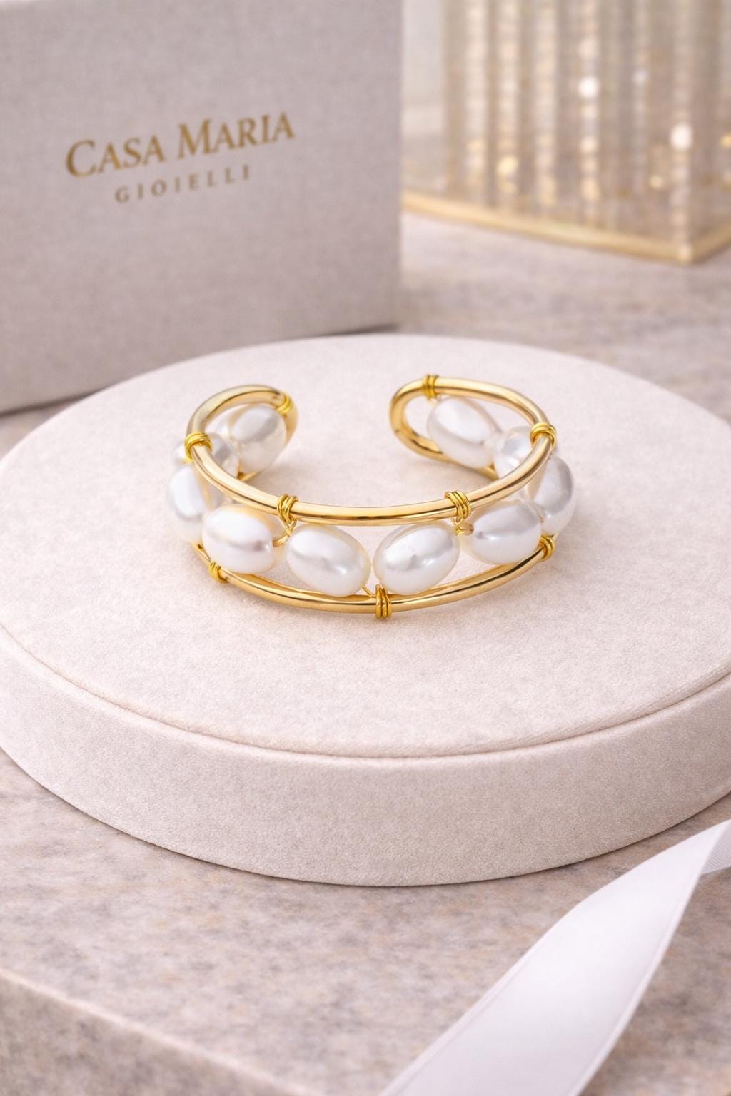18K Gold Plated Sterling Silver Pearl Ring | Open Band