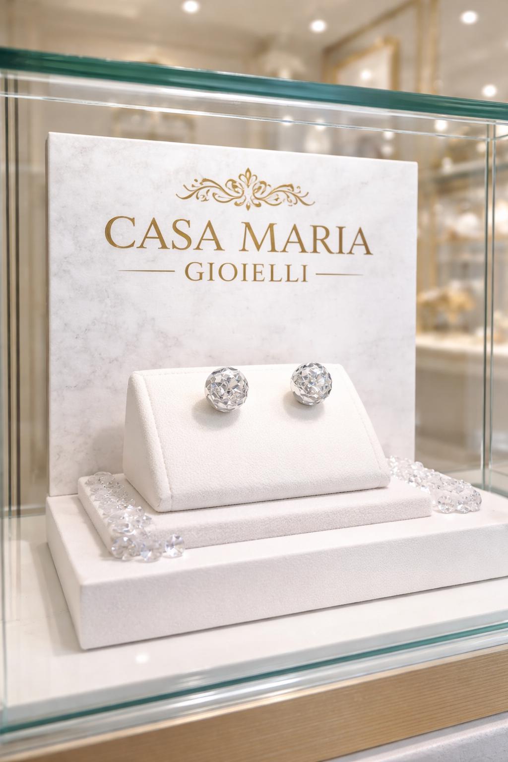 Sfera di Luce” – Sphere of Light Studs | 14K White Gold Earrings | Casa Maria Gioielli