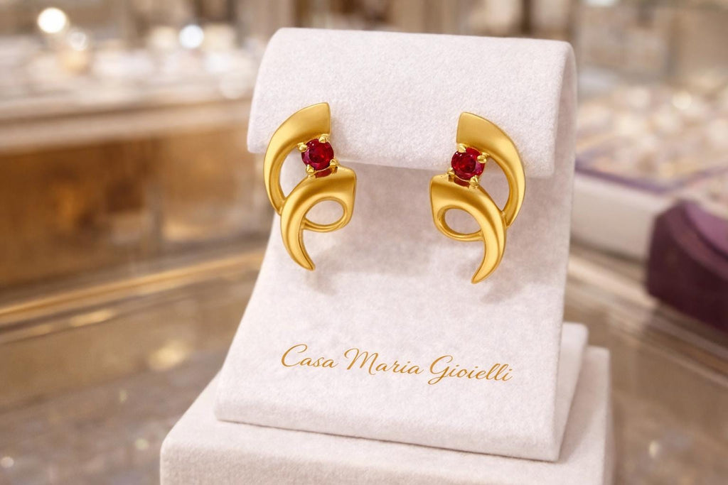 Luce di Rubino Studs | 18K Yellow Gold | Ruby Gemstones | Casa Maria Gioielli