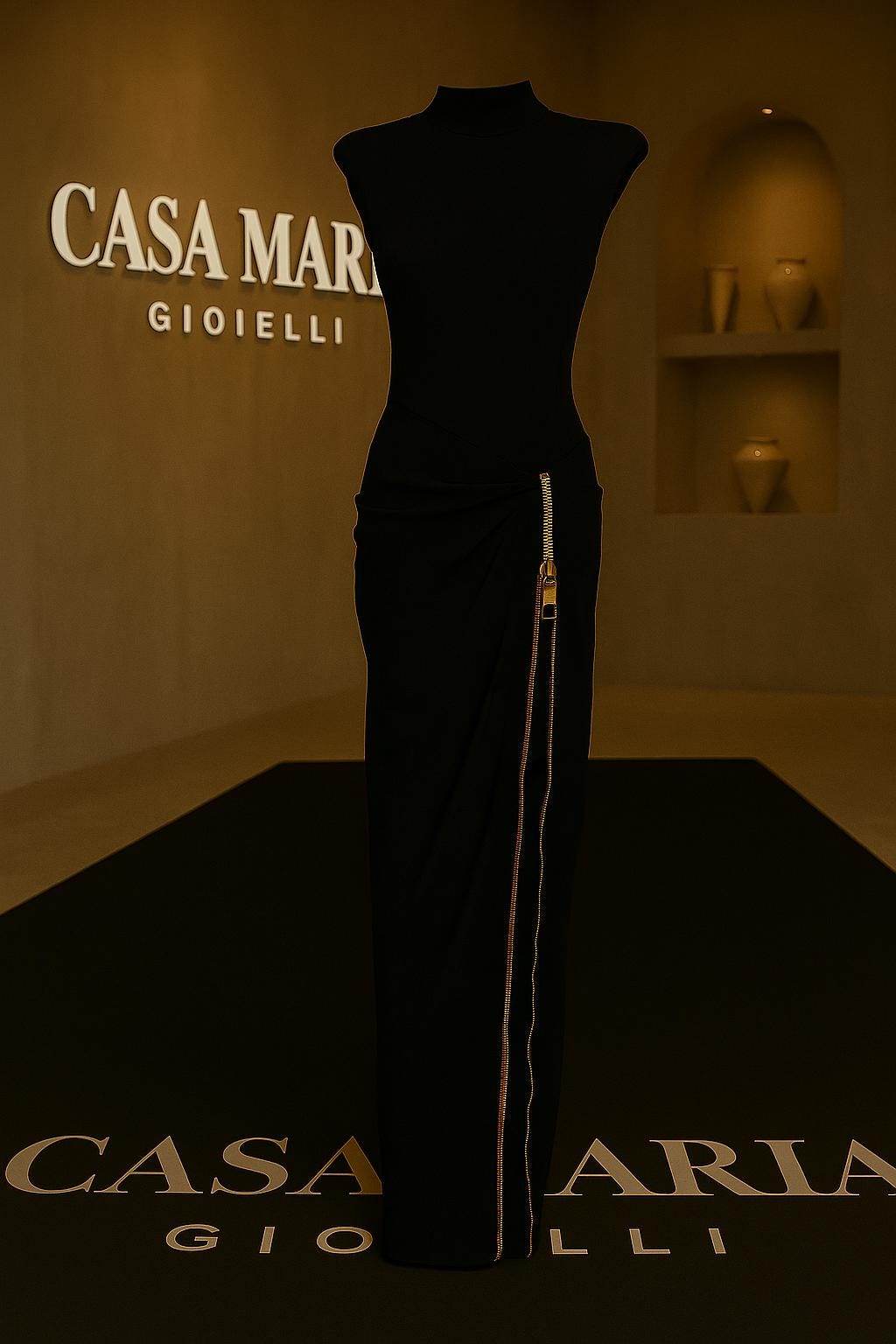 Notte Assoluta Black Zipper-Gown Timless Black Dress Italian Sophistication