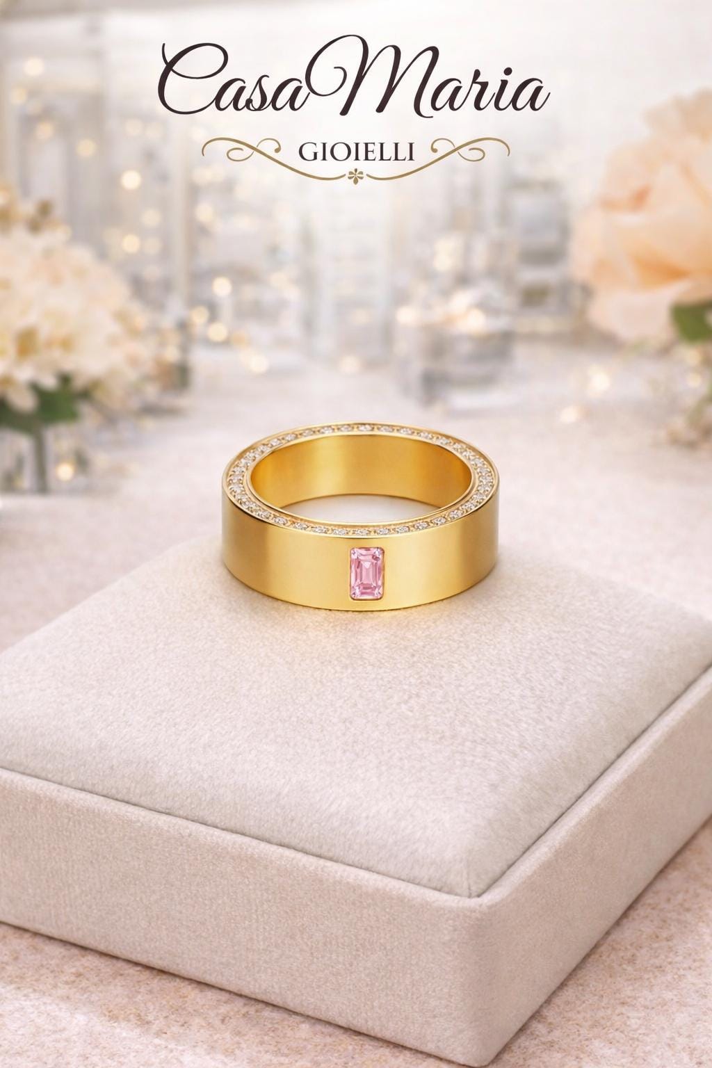 Carezza Rosata Band | 925 Sterling Silver 14K Gold-Plated | Lab-Grown Diamond | Casa Maria Gioielli