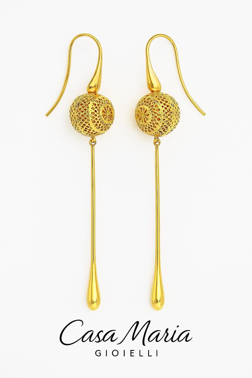 Sfera Filigrana d’Oro Earrings | Elegant 24k Hollow Yellow Gold | Casa Maria Gioielli