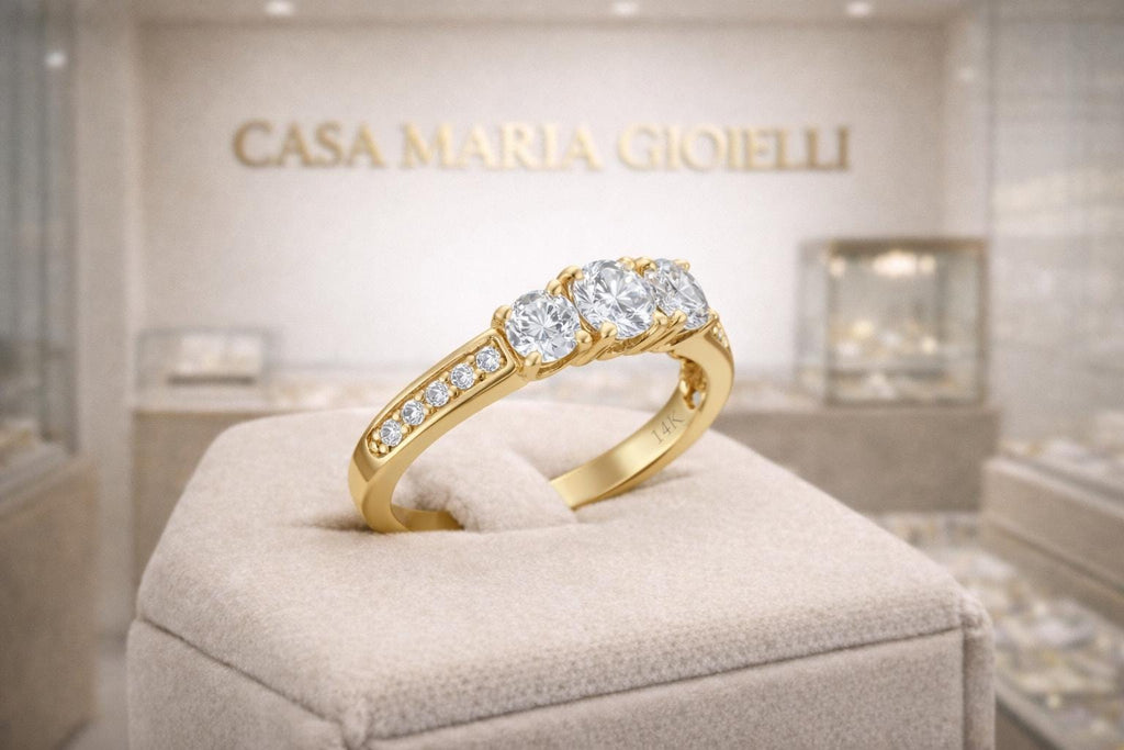 Anello Tre Stelle Engagement Ring | 14K Yellow Gold | Casa Maria Gioielli