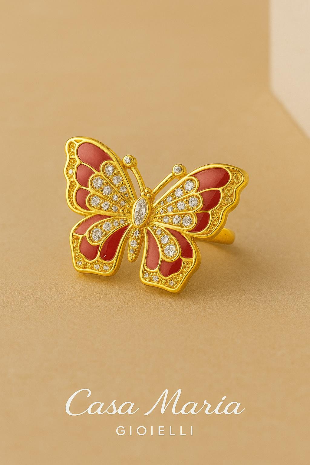 Vola Radiant Bloom Ring - 24K Hollow Yellow Gold- Lab Grown Diamonds - Casa Maria Gioielli
