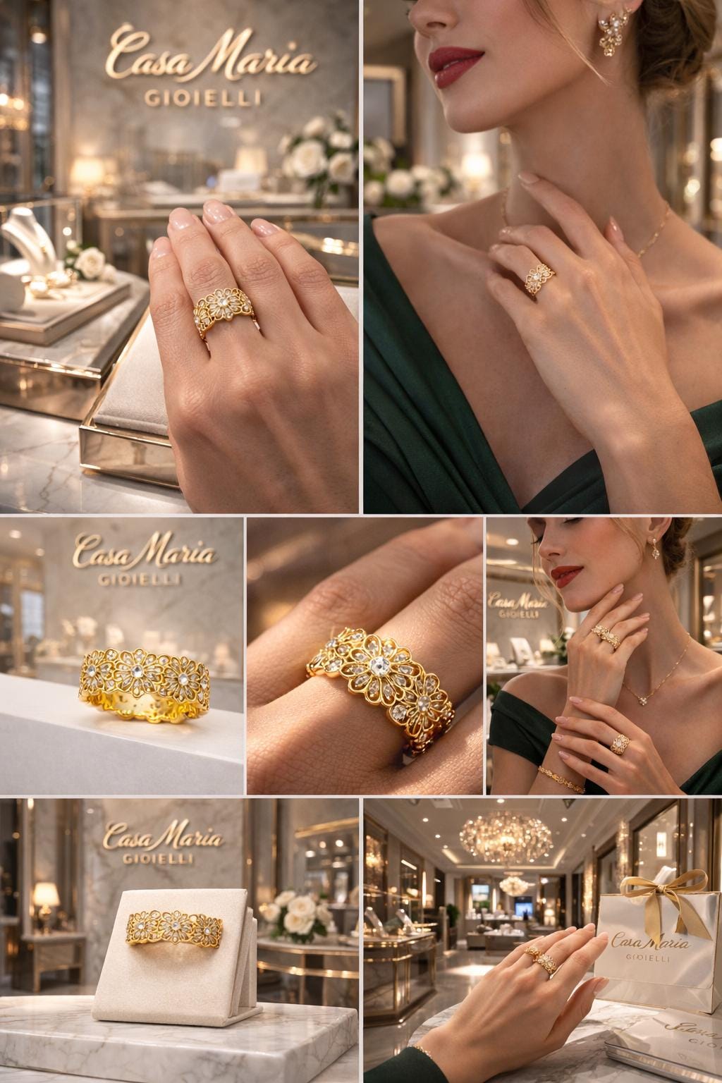 Fiore Zaffiro | 18K Gold Plated 925 Sterling Silver | Lab Grown Diamonds | Casa Maria Gioielli