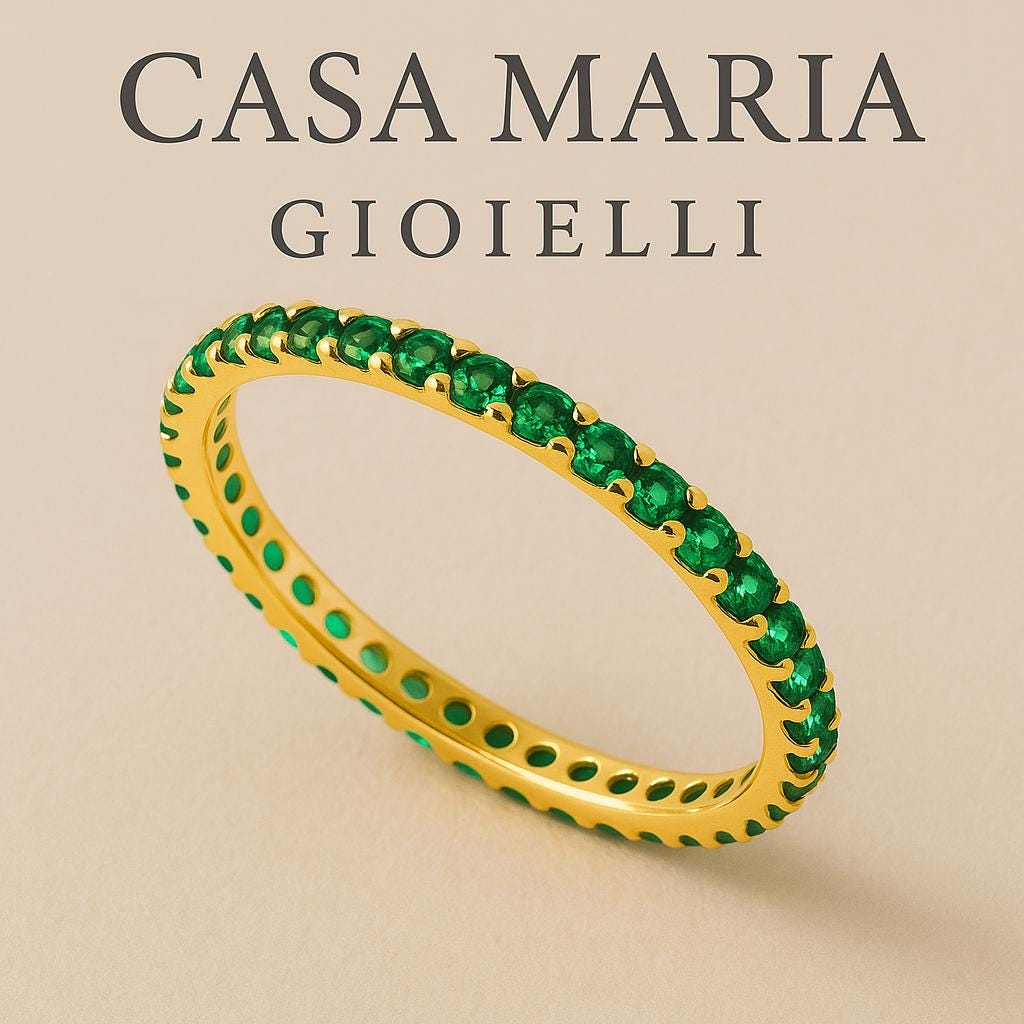 Emerald Eternity Band: 14K Yellow Gold Ring with Lab Grown Stones