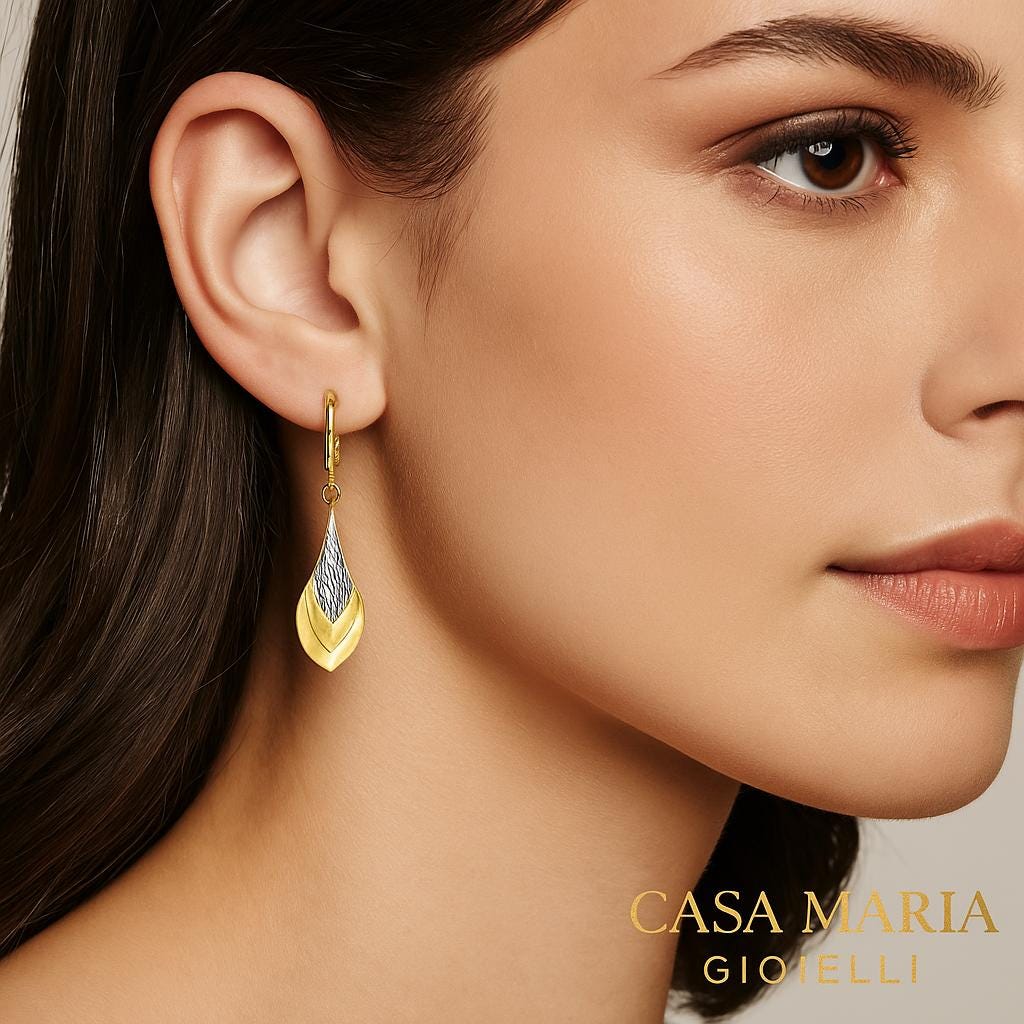 Lacrima di Luce Drop Earrings – 14K Yellow Gold Bicolore - Casa Maria Gioiell Orecchini Collection
