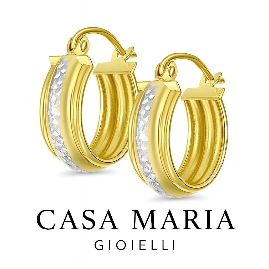 14K Two Tone Gold Diamond Cut Hoop Earrings: Casa Maria Gioielli