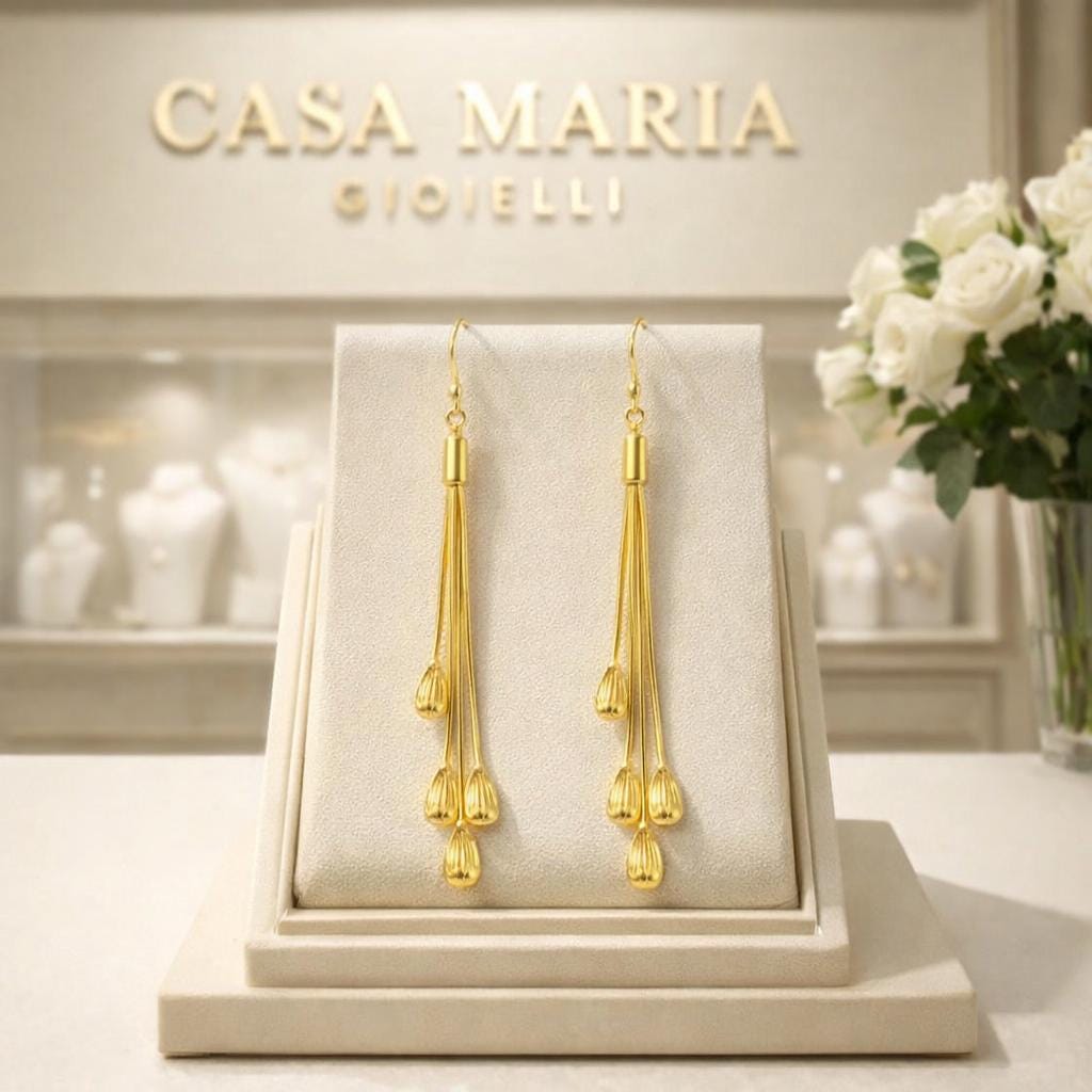 Gocce di Luce Dangles | 24K Hollow Yellow Gold Earrings | Quiet Poetry | Casa Maria Gioielli
