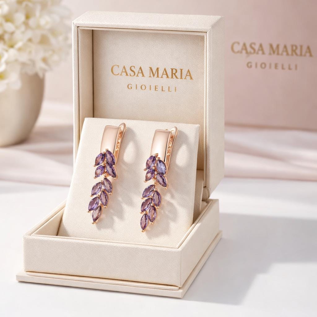 Petali d’Amatista Earrings | 585 Rose Gold 14K | Collezione Oro Rosato | Casa Maria Gioielli