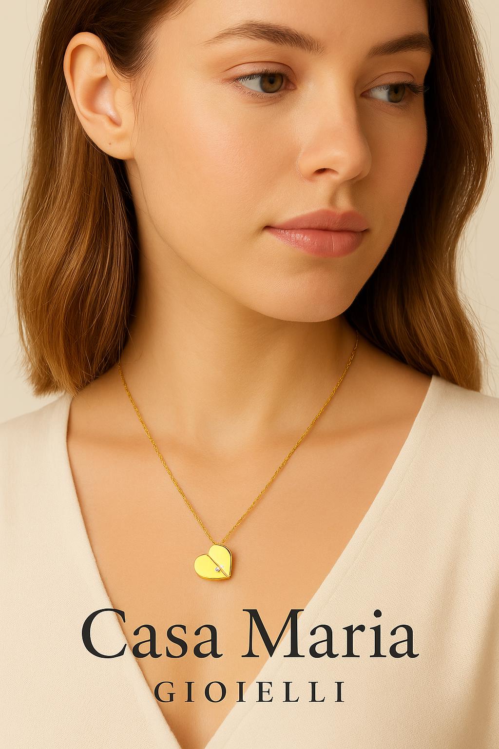 14K Gold Origami Heart Pendant Necklace: Lab-Grown Diamond