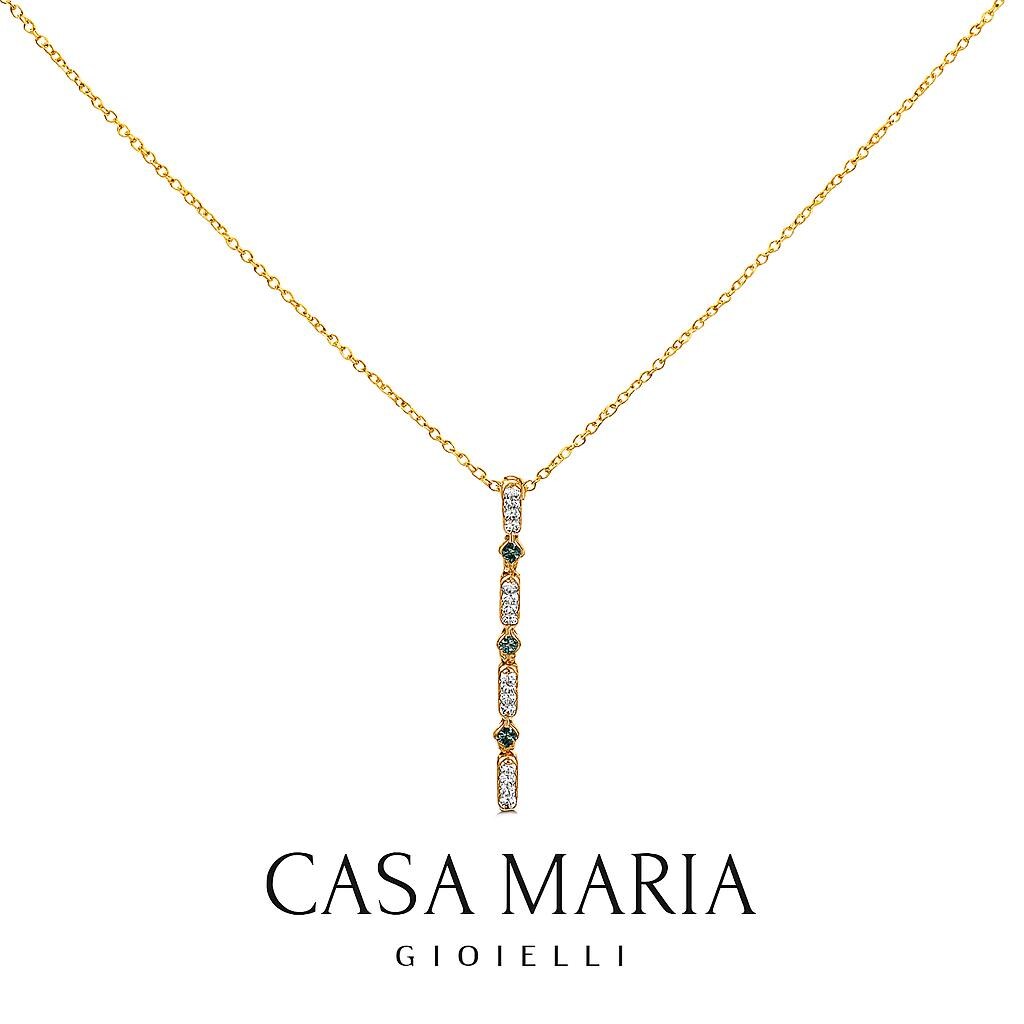 10K Yellow Gold Emerald Bar Pendant Necklace: Lab-Grown Diamond Accents