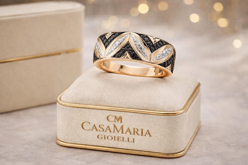 14K Yellow Gold Diamond Wedding Band | Black & White Diamond Ring