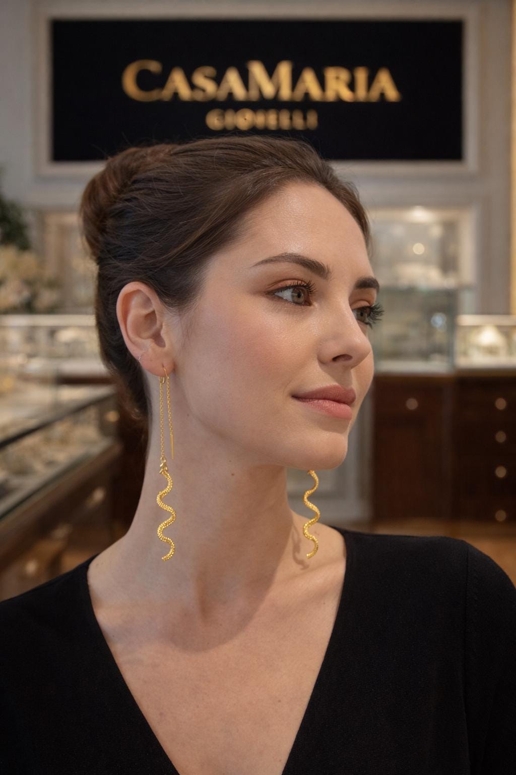 Linea Serpentina Dangles | 24K Hollow Yellow Gold | Casa Maria Gioielli