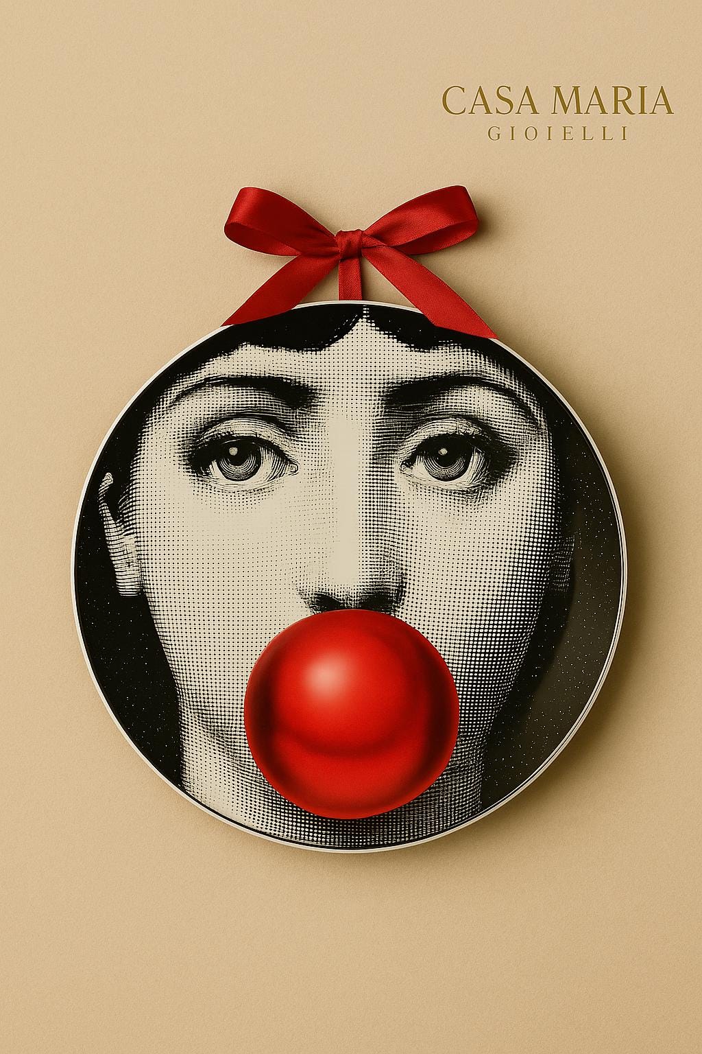 Piatto Red Ribbon Artistic Elegance Ceramic Plate By Casa Maria Gioielli Collezione