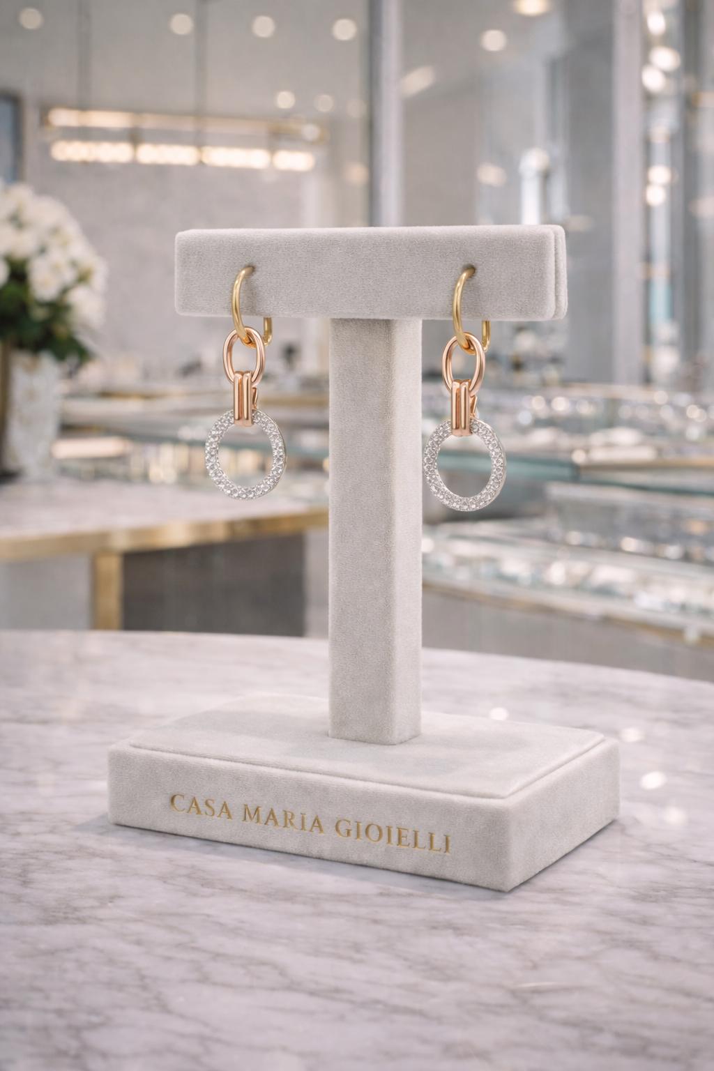 Rosa Eterna Drops | 14K 585 Solid Rose Gold Earrings | White Diamonds | Casa Maria Gioielli