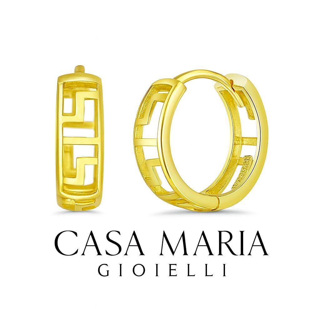 Orecchini Athenée Mini Hoops - 14K Solid Yellow Gold Athenee Pattern - Casa Maria Gioielli