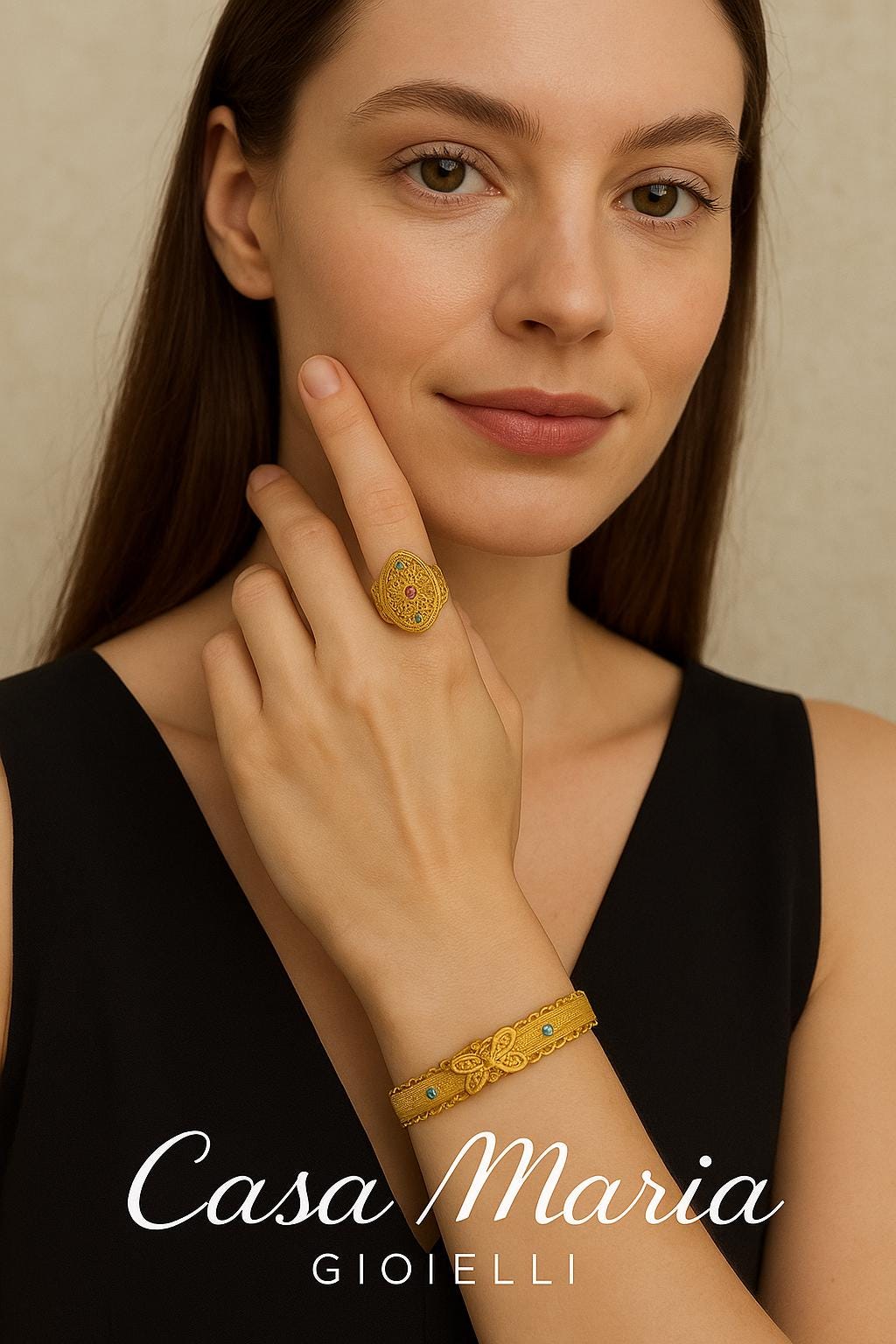 24K Solid Gold Butterfly Lace Bracelet: Topaz & Sapphire Gems