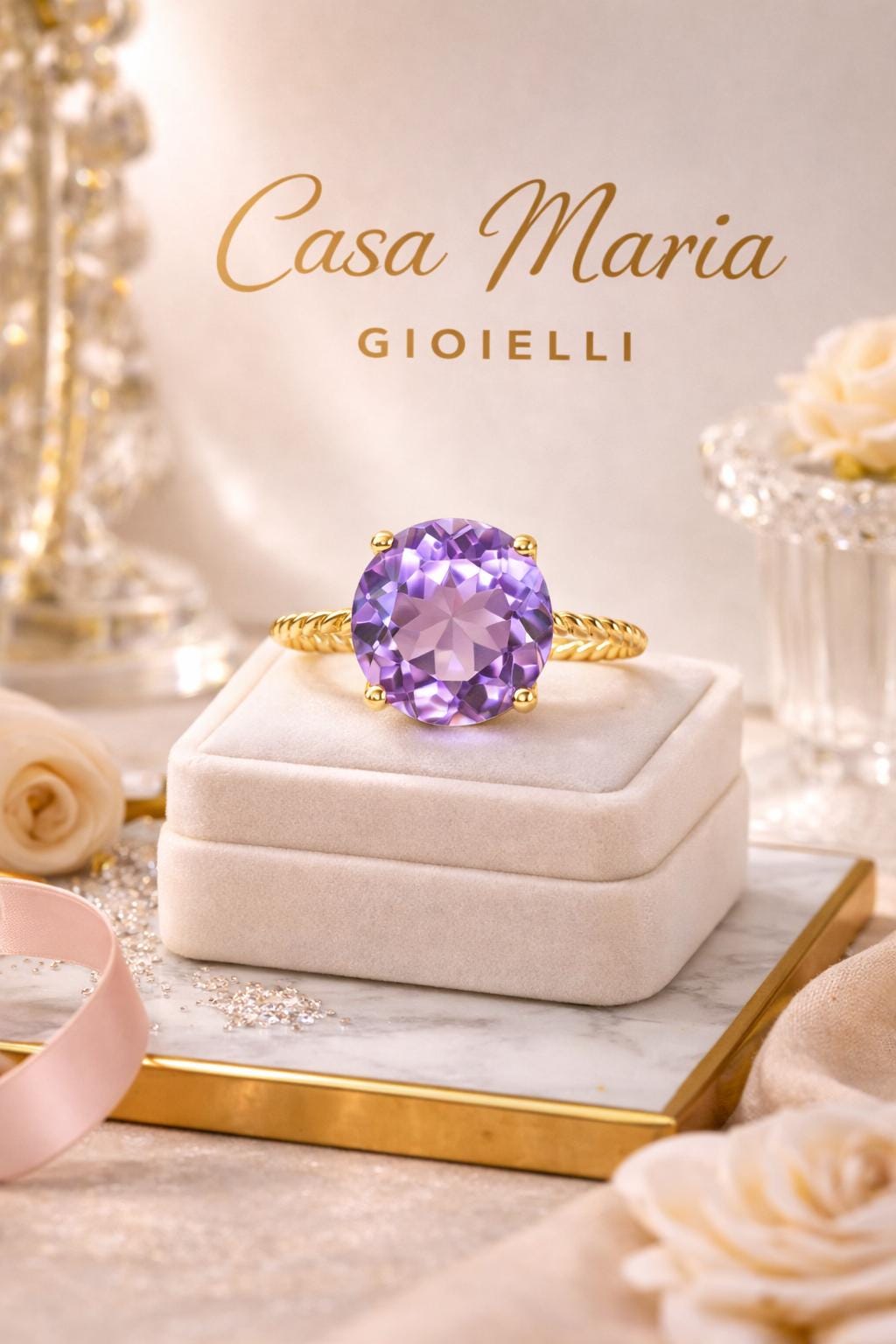 Anello “Fumo d’Oro” Ring | 14K Yellow Gold | Semi-Precious Gemstone | Casa Maria Gioielli