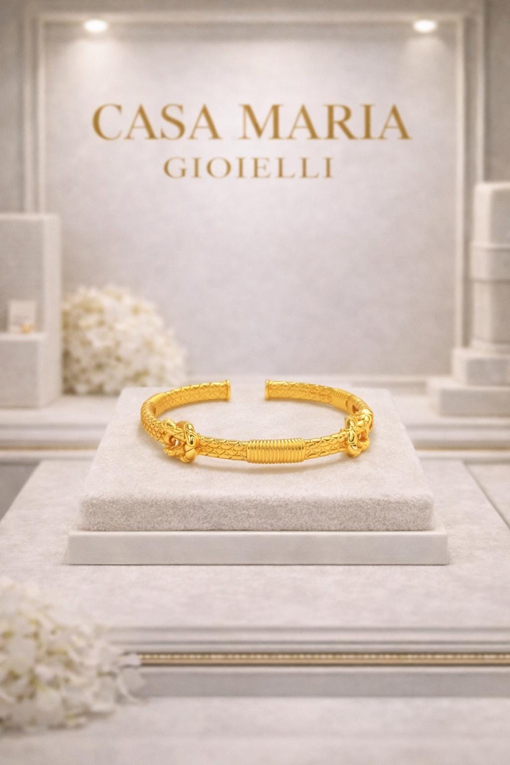 Sovrana d’Oro Bangle  | 24K Hollow Yellow Gold | 5K Double Layered | Casa Maria Gioielli