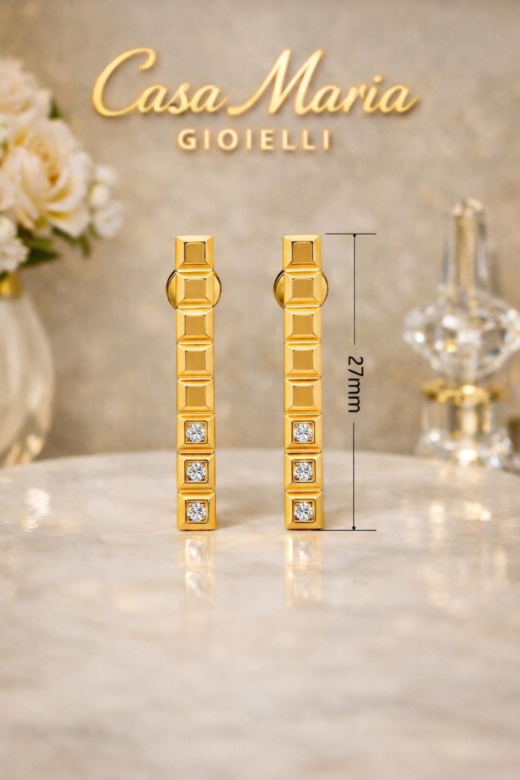 Bellezza Divina Dangles | 18K Gold Plated Sterling Silver | Lab-Grown Diamonds | Casa Maria Gioielli