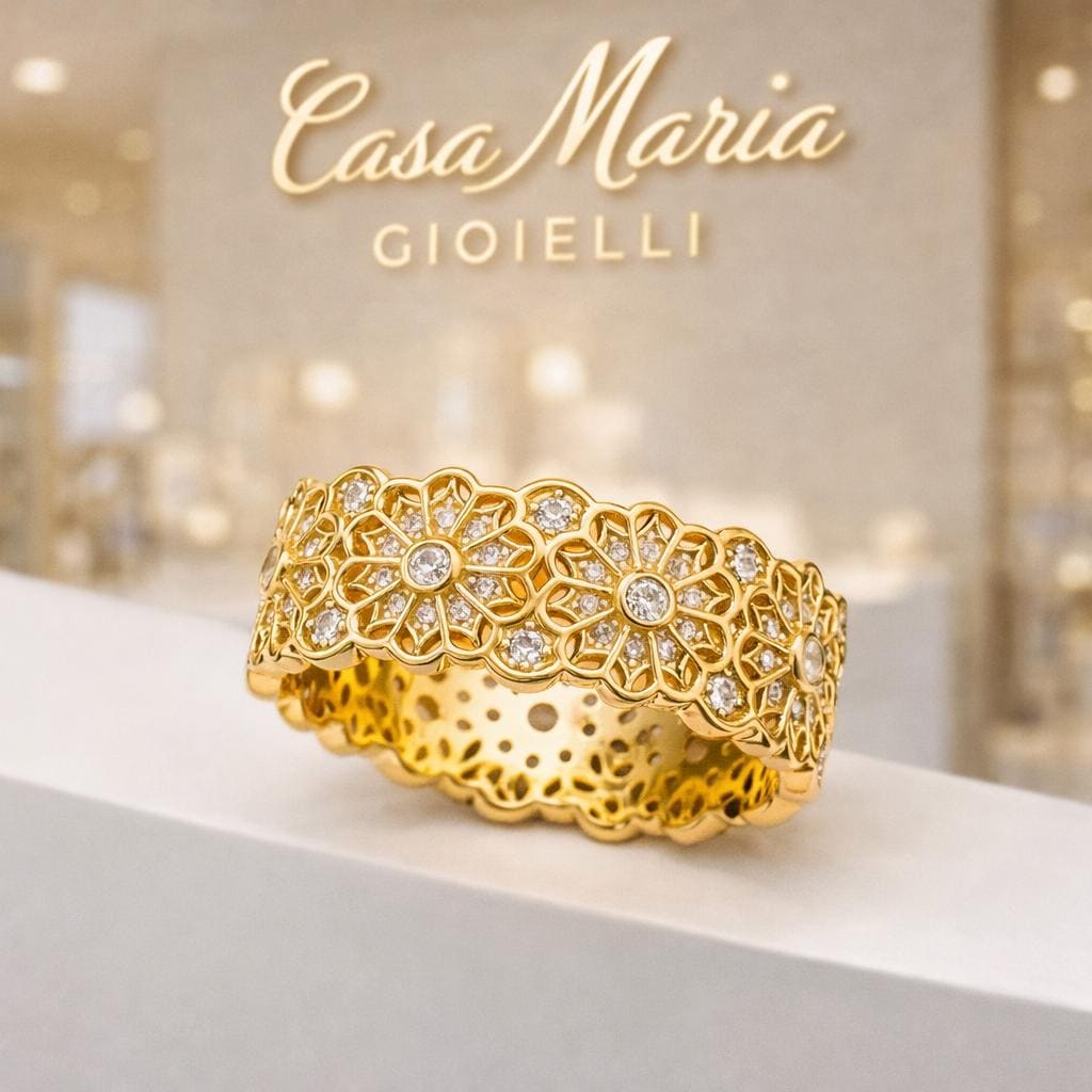 Fiore Zaffiro | 18K Gold Plated 925 Sterling Silver | Lab Grown Diamonds | Casa Maria Gioielli