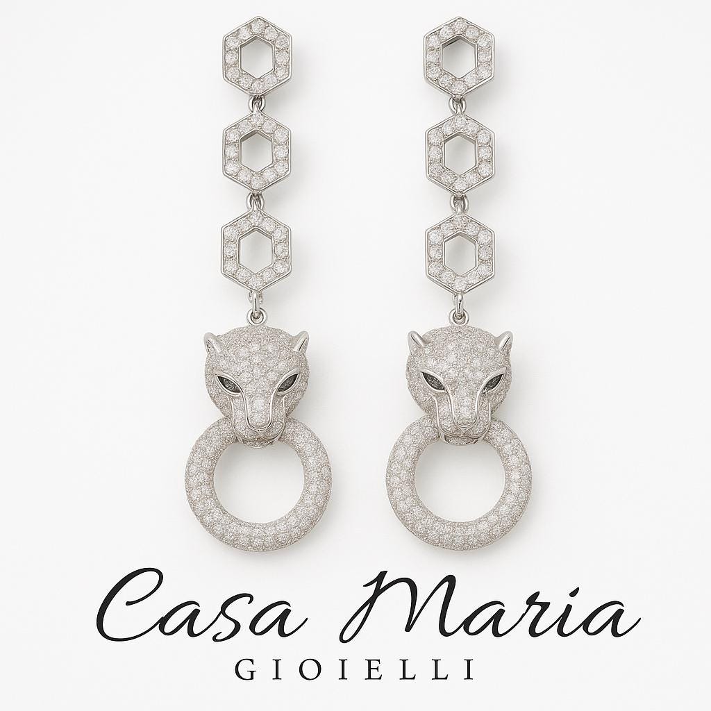 La Pantera Drop Earrings | 18k Gold & Platinum Plated | Lab Grown Diamonds | Casa Maria Gioielli