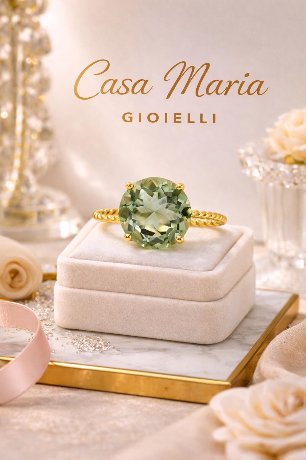 Anello “Fumo d’Oro” Ring | 14K Yellow Gold | Semi-Precious Gemstone | Casa Maria Gioielli
