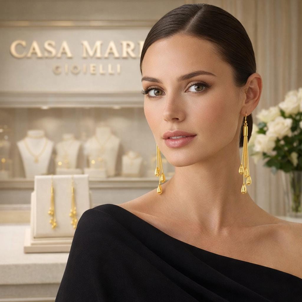 Gocce di Luce Dangles | 24K Hollow Yellow Gold Earrings | Quiet Poetry | Casa Maria Gioielli