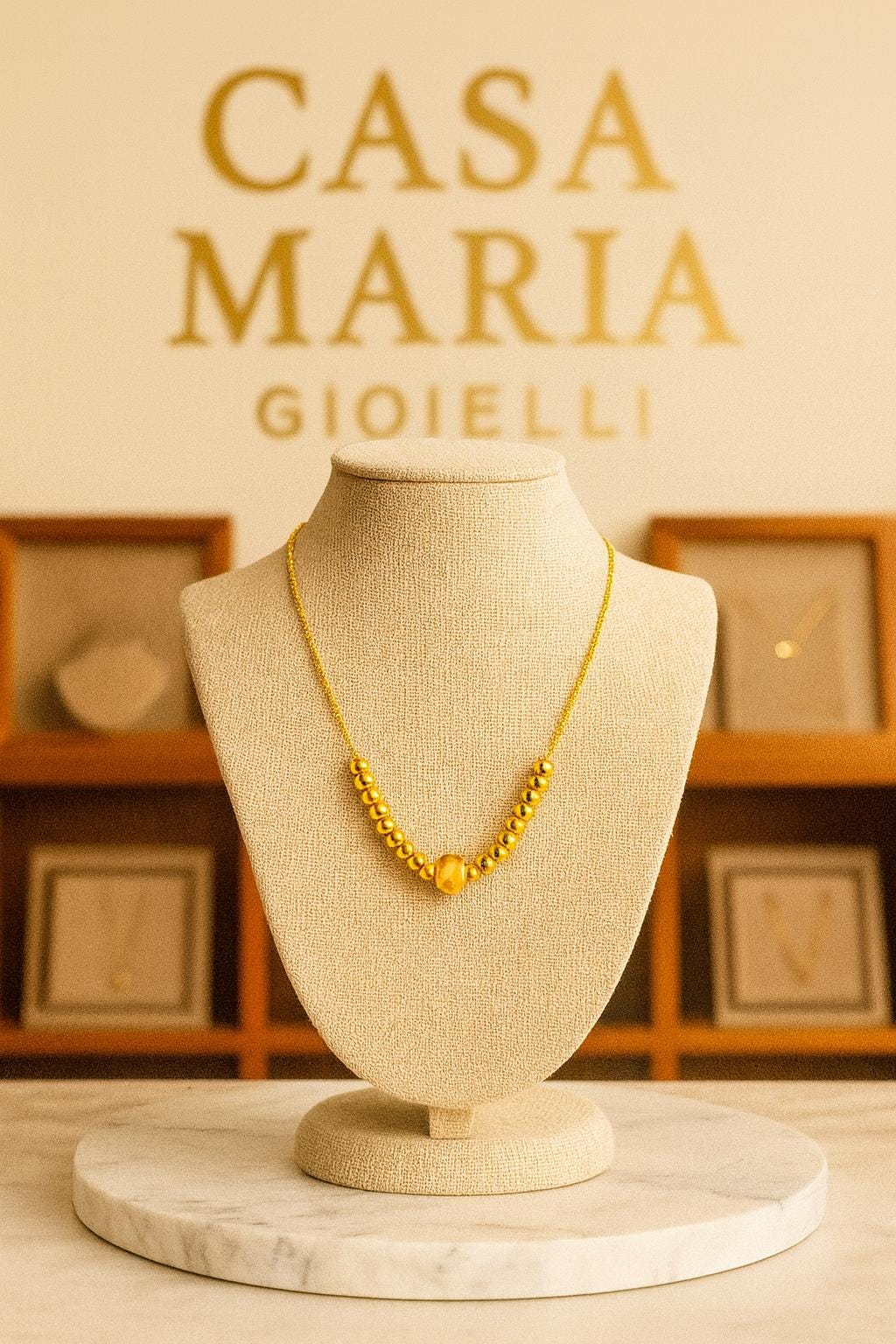 24K Yellow Gold Beaded Necklace | Casa Maria Gioielli