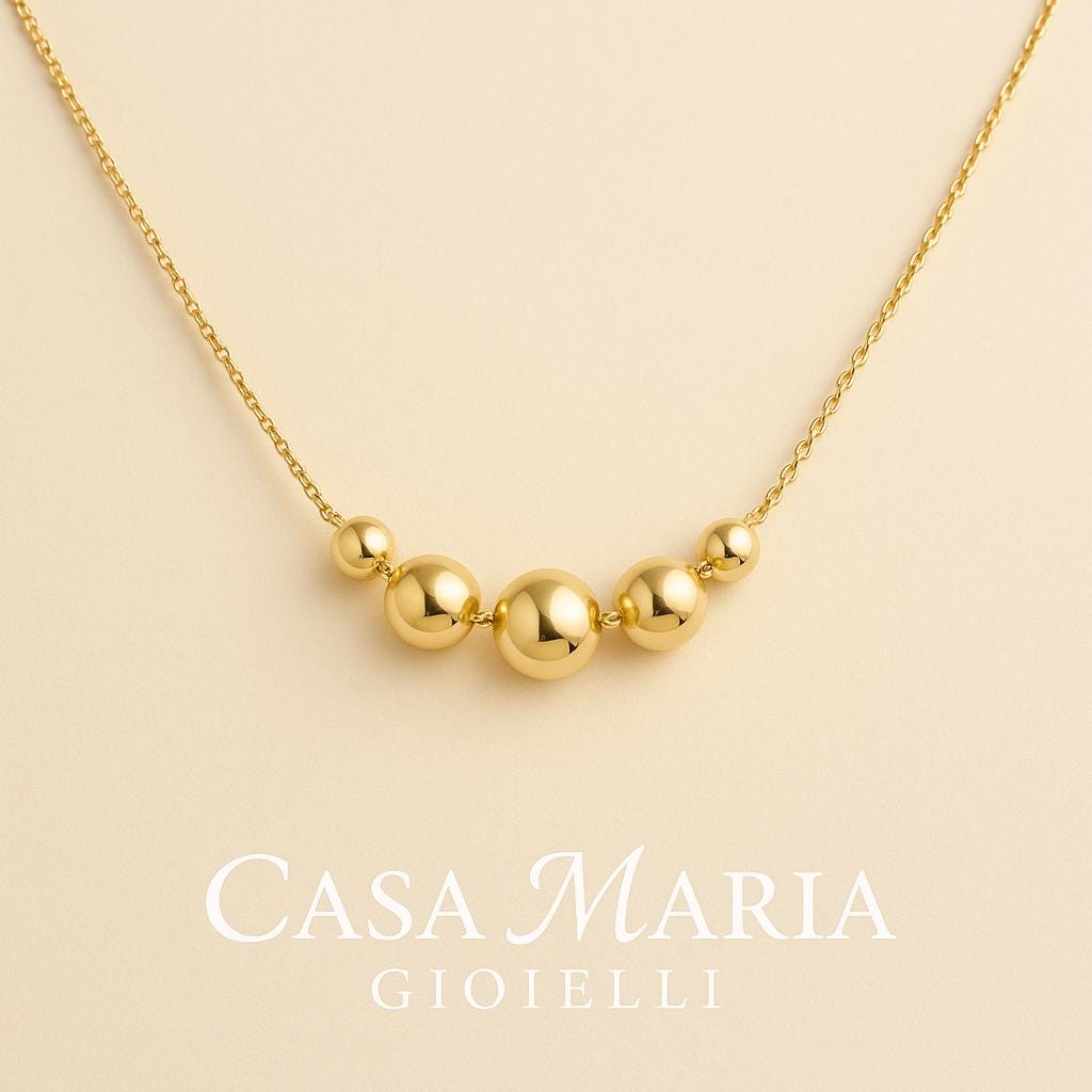 Collana Sfera Dorata Necklace | 14K Solid Gold | Sphere Charm Necklace | Casa Maria Gioielli