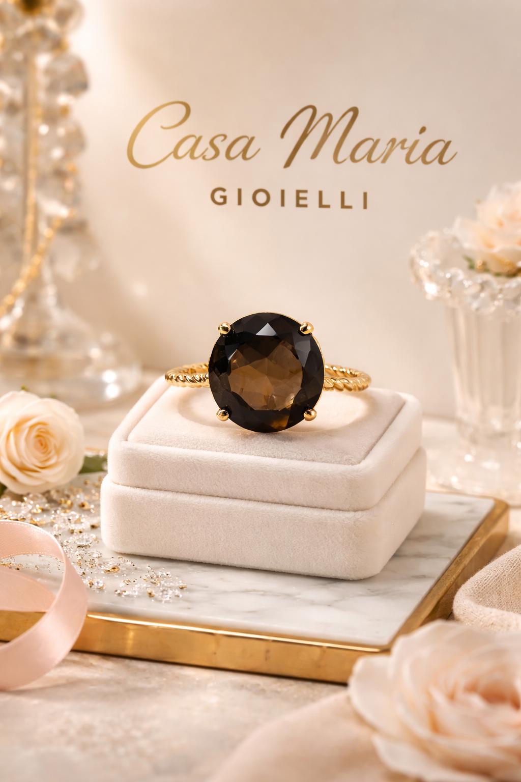 Anello “Fumo d’Oro” Ring | 14K Yellow Gold | Semi-Precious Gemstone | Casa Maria Gioielli