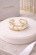 18K Gold Plated Sterling Silver Pearl Ring | Open Band