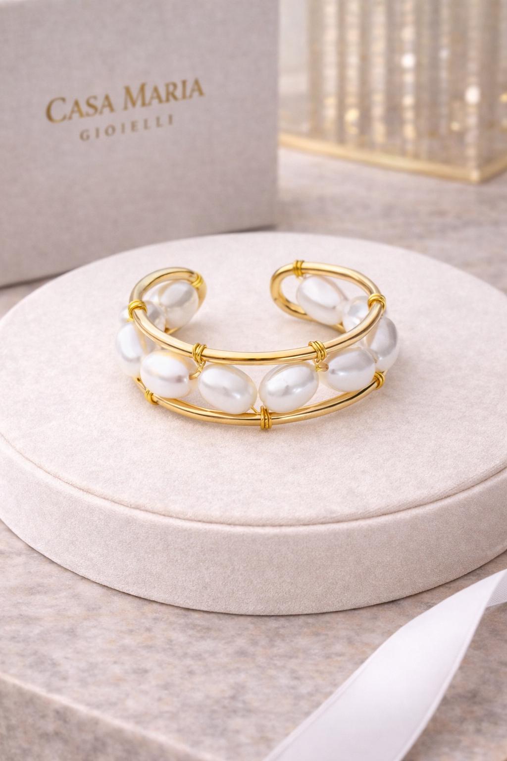 18K Gold Plated Sterling Silver Pearl Ring | Open Band