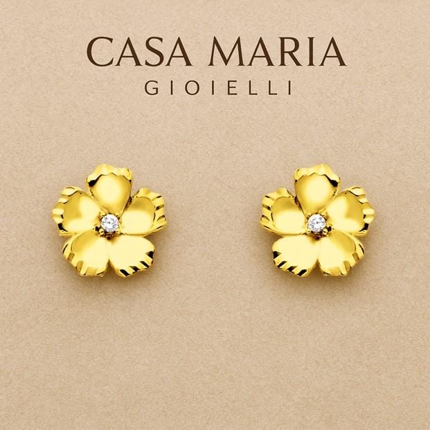 14K Gold Floral Stud Earrings: Lab Grown Diamond Petal Design