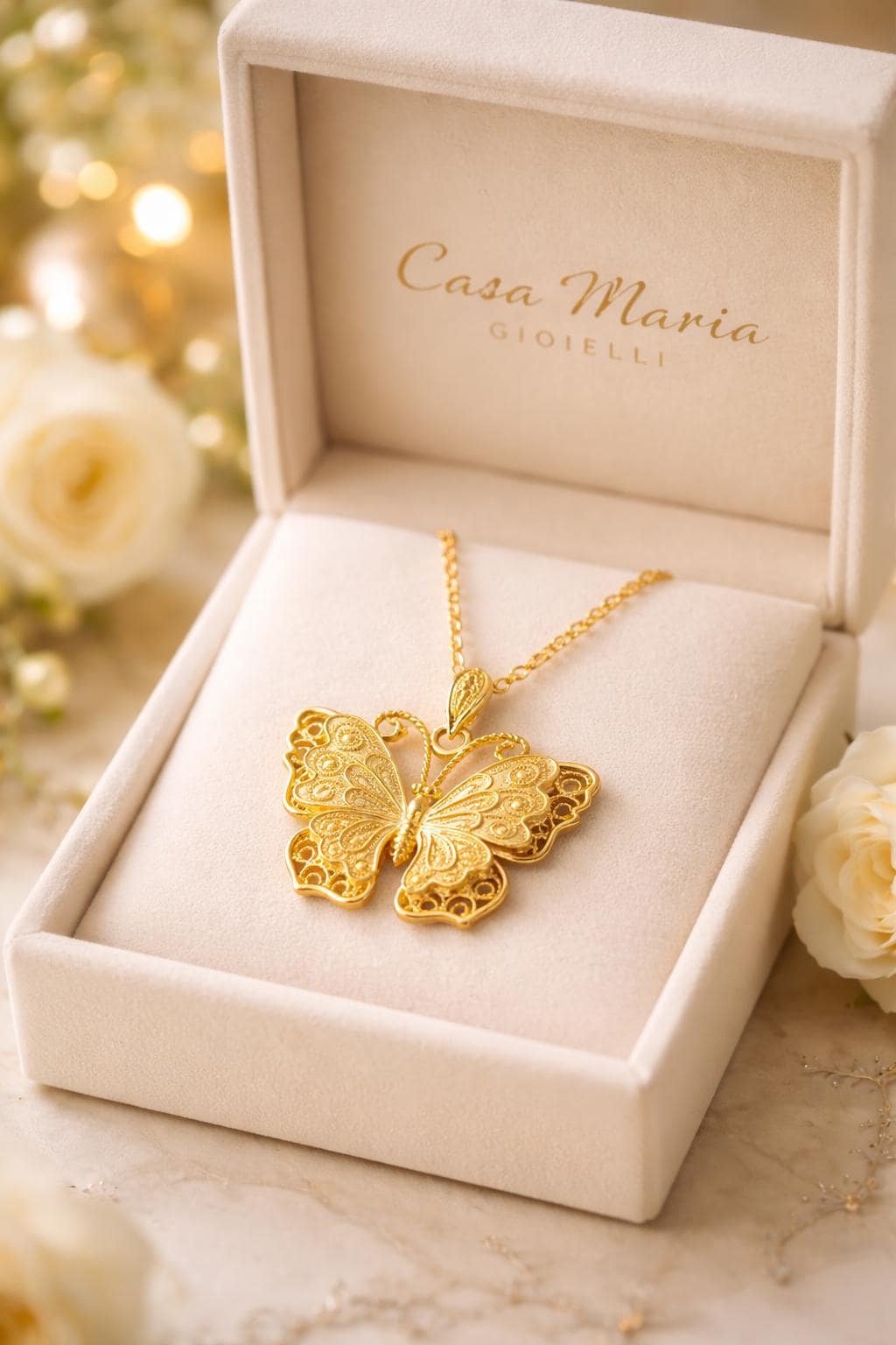 Farfalla Eterna Necklace | 24K Hollow Yellow Gold | Pendant Butterfly | Casa Maria Gioielli