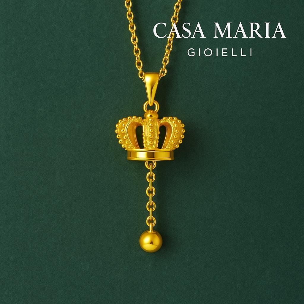 Regina Crown Pendant Necklace – 18K Hollow Yellow Gold AU999 - Casa Maria Gioielli