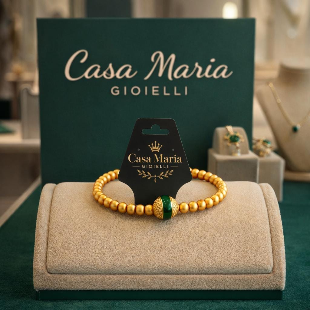 Verde Regale Beaded Bracelet | 24K Solid Gold Pure AU9999 | Casa Maria Gioielli