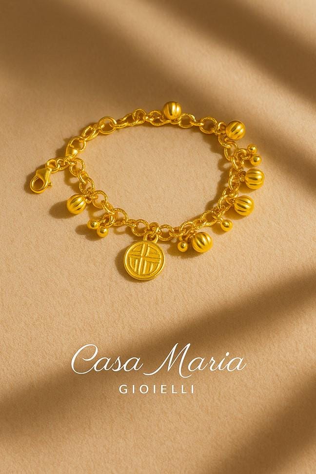 Bracciale Campanella Charm Bracelet - 24k Hollow Yellow Gold  -Casa Maria Gioielli