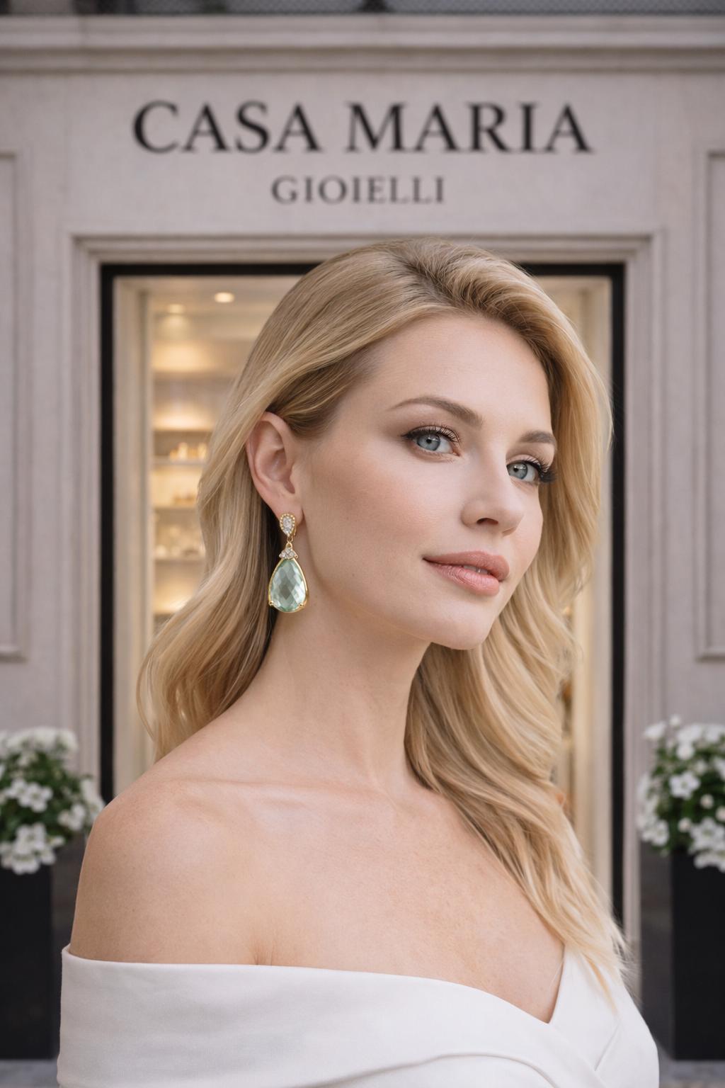 Rugiada Preziosa Drops | 14K 585 Rose Gold | Natural Diamonds | Green Amethyst | Casa Maria Gioielli