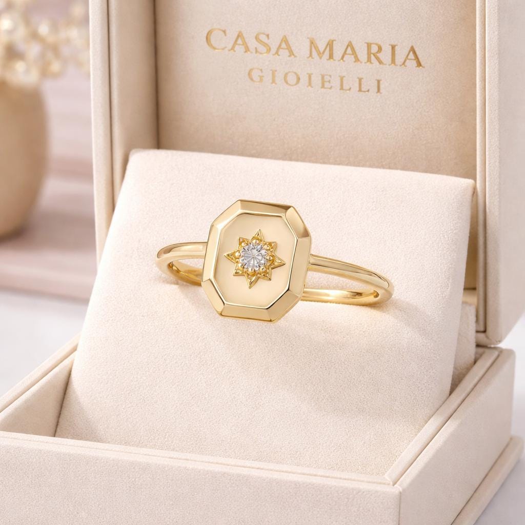 14K Gold Eight Point Star Ring | Lab Grown Diamond