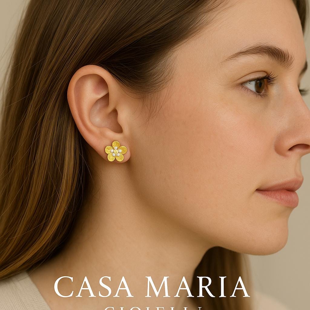 Margherita d’Oro Stud Earrings 14K Yellow Gold CZ Diamonds - Casa Maria Gioielli